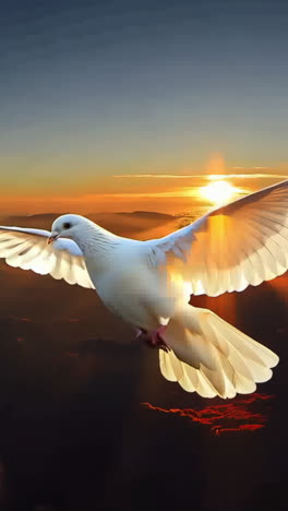 a white dove flying in the sky. concept of peace and freedom. the bird's wingspan and the vastness of the sky create a feeling of openness and possibility. the image is a reminder of the beauty