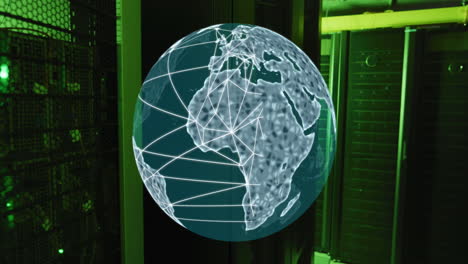 animation of globe and data processing over computer servers