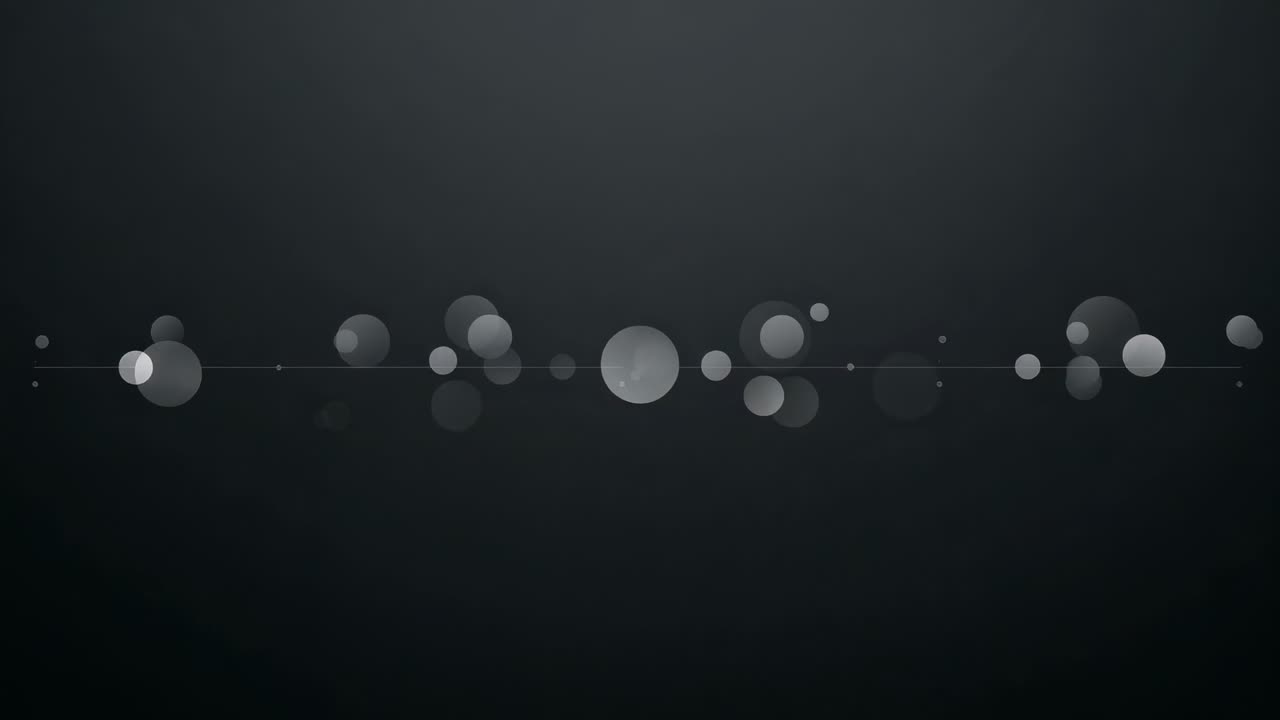 Timeline starting luminous discs sliding right along thin line on dark gradient, forming halos