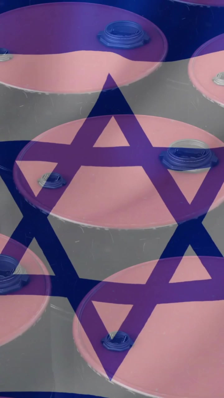Animazione di barili di petrolio sulla bandiera di Israele