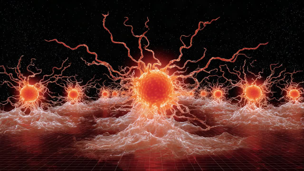 Stunning Visualization of Energy Entities Surging in a Cosmic Landscape, Featuring Vibrant Orbs Surrounded by Dynamic Plasma Tendrils in a Dark Environment