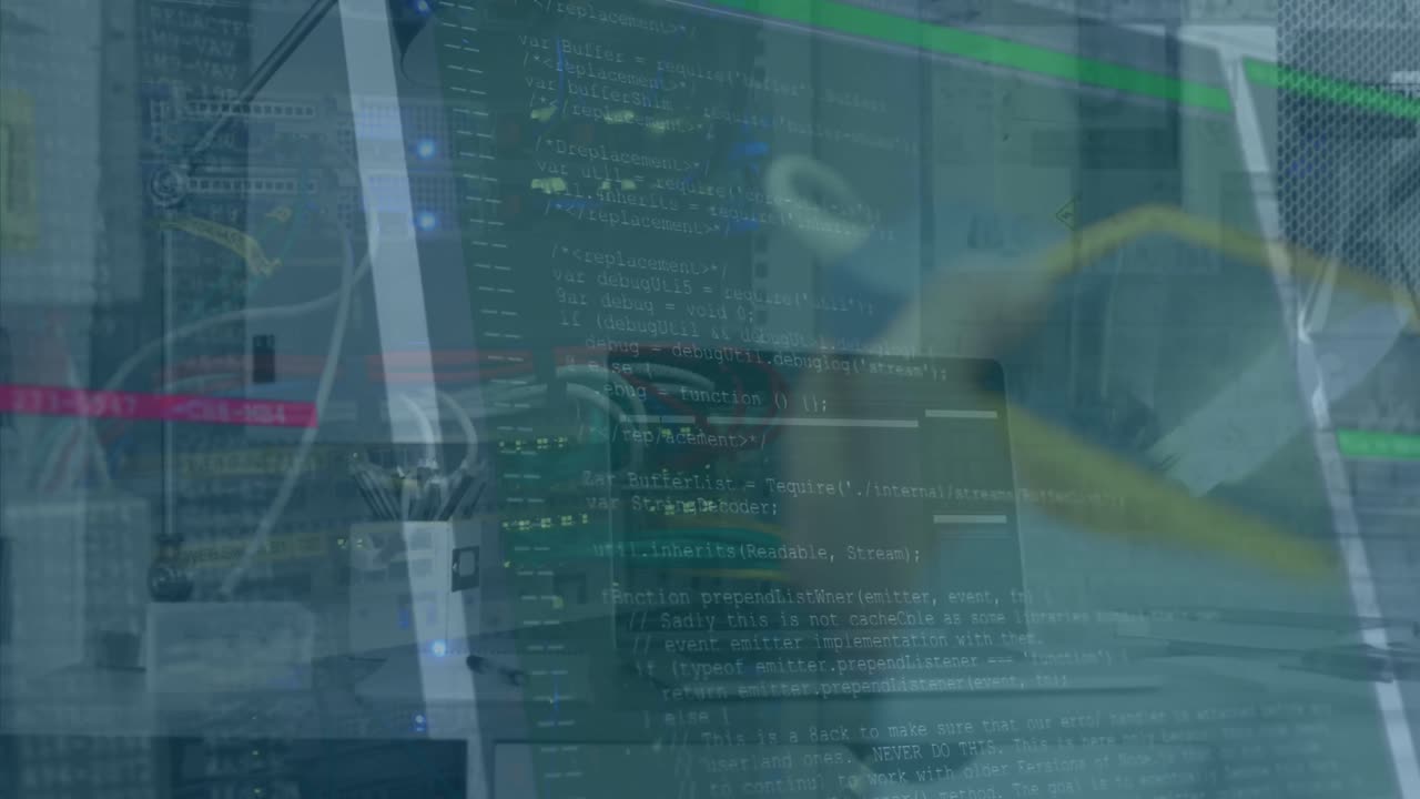 animación del procesamiento de datos financieros a través de una computadora portátil en la sala de servidores