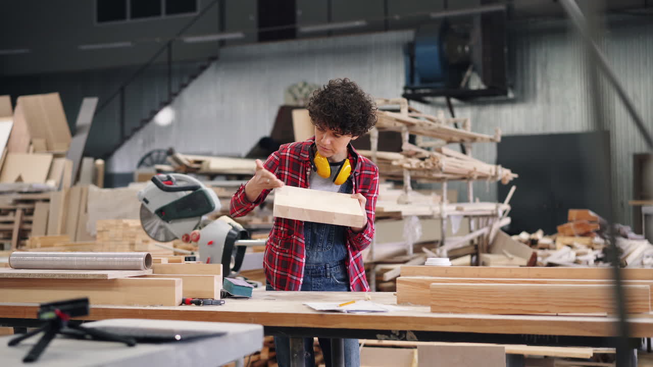 Woman Woodworking in a Workshop