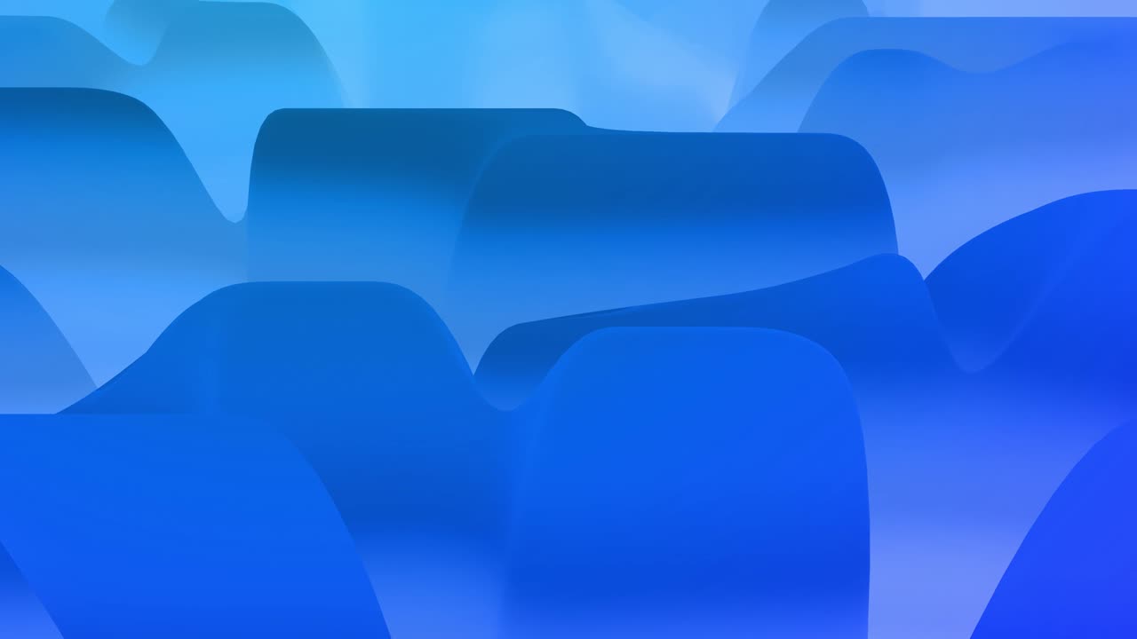 Onde blu astratte. Un gradiente liquido di vernice con bagliore interno forma colline o picchi che si trasformano fluidamente in un ciclo. Belle transizioni di colore. Sfondo astratto in loop 4k.