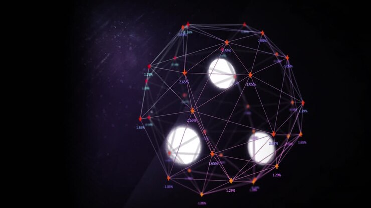 Animation of animation of network of connections with icons and globe