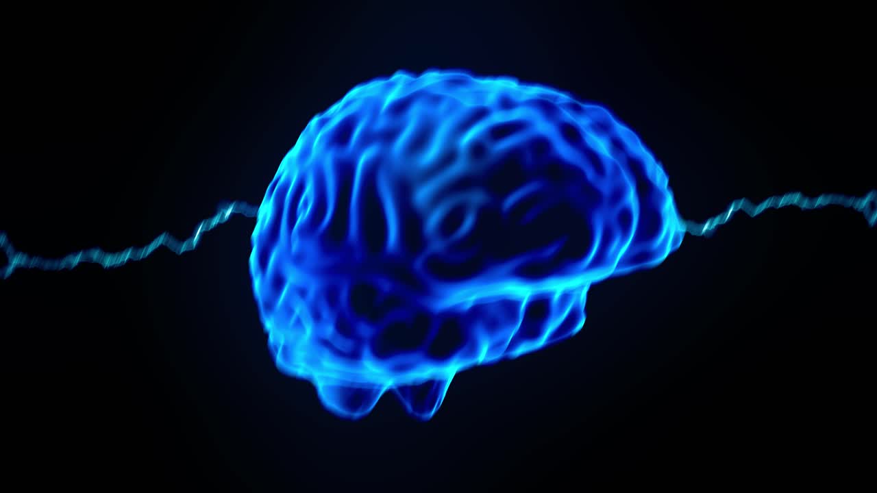 Brain hologram rotating sparks lightning electricity headache neuron loop 4k