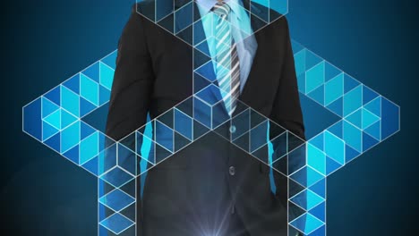 hombre de negocios tocando la pantalla de la interfaz digital virtual