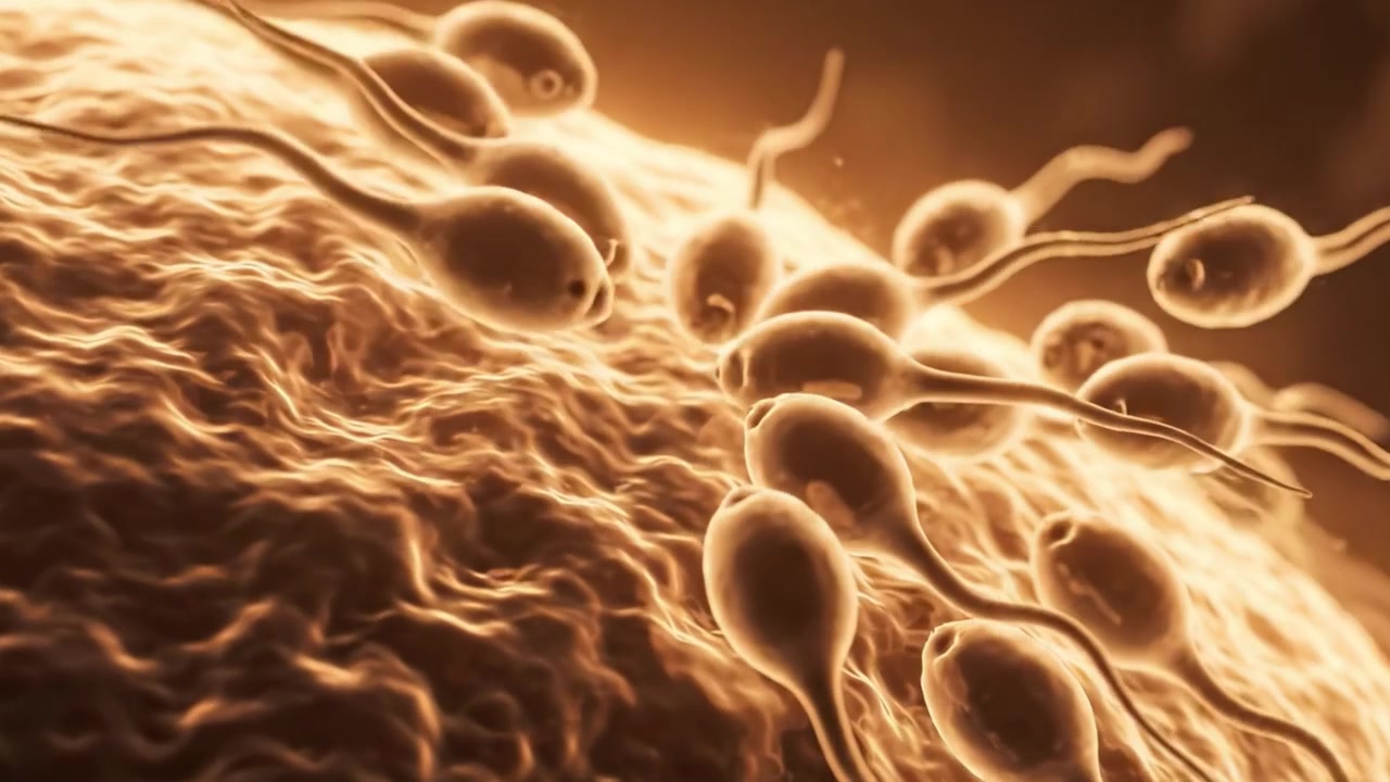 An Intricate Dance of Life: Visualizing the Moment of Sperm Cells Approaching the Egg for Fertilization in a Stunning Biological Animation