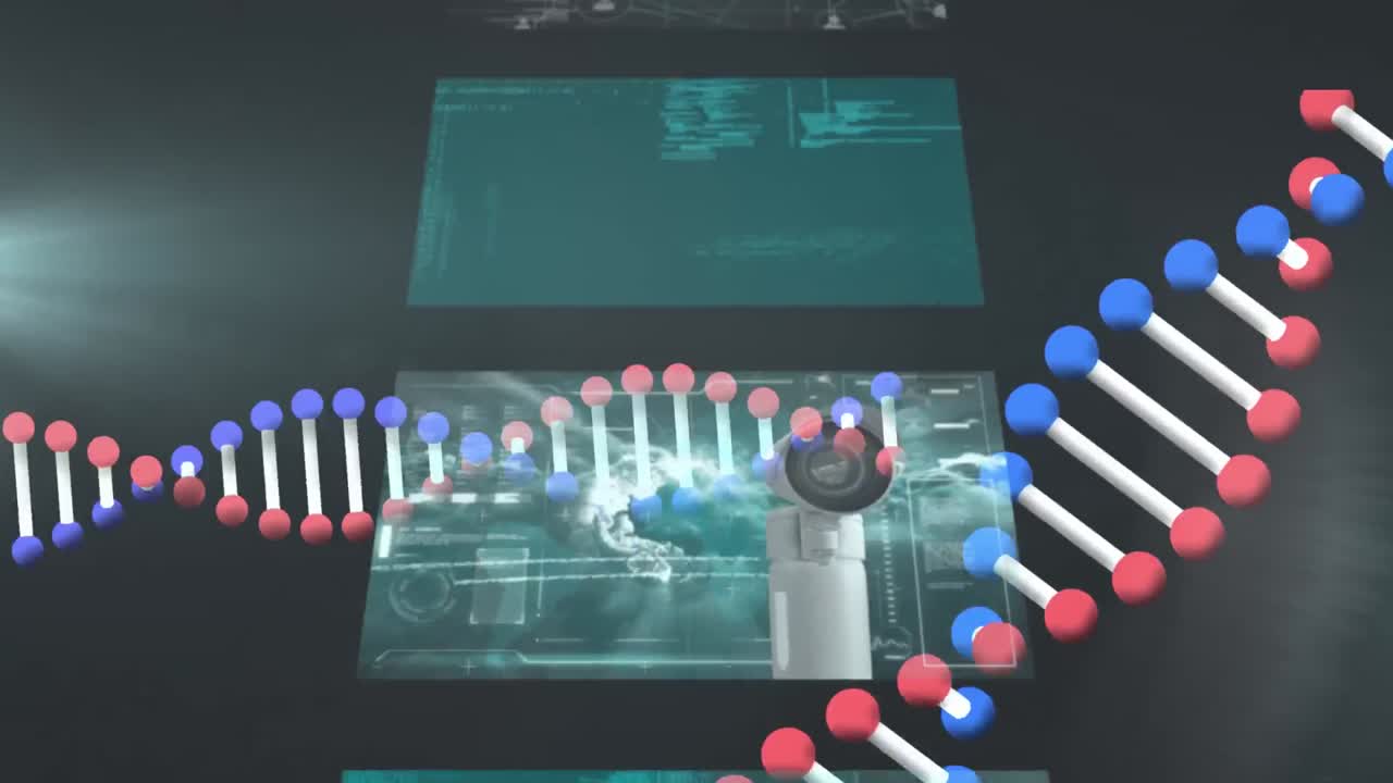 Animation of dna strands and screens with data processing