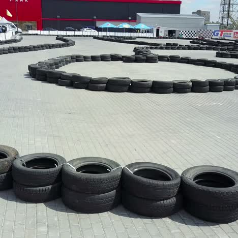 go-kart track with tire barriers