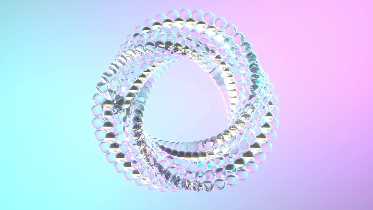 추상적인 유리 반지가 회전하는 3d 애니메이션 렌더링, 부드러운 최면 패턴, 무한 루프