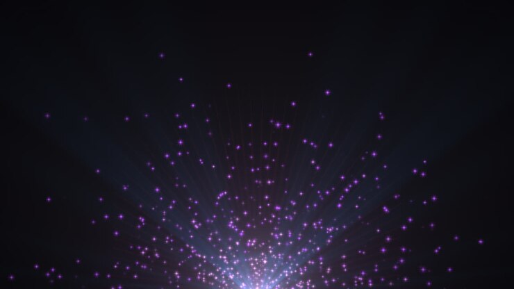 bevægelse og flyve blå stjerner og glitter på mørk baggrund