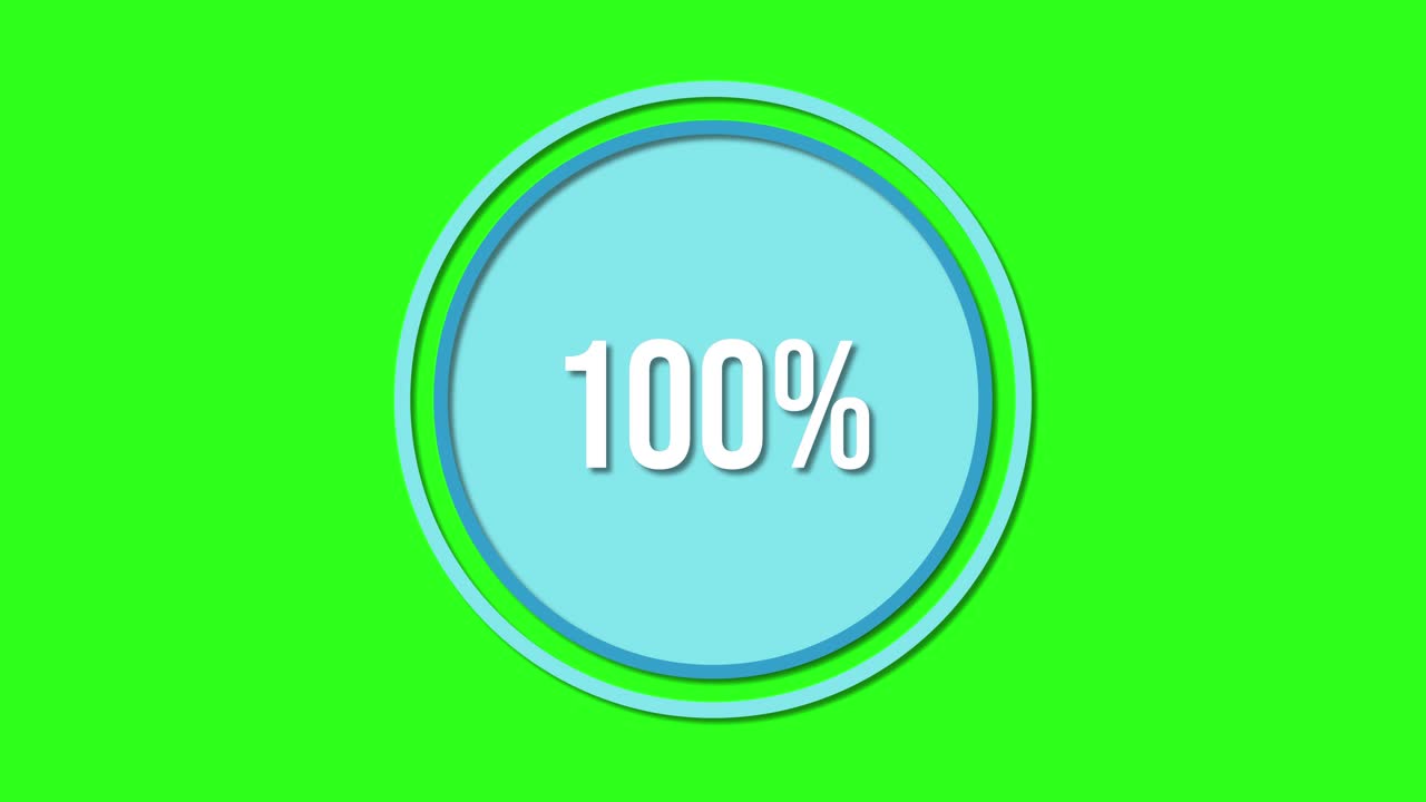 Circular percentage animation progresses smoothly from 16% to 100% over 8 seconds, set against a vibrant green background