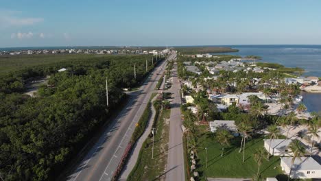 Florida-Keys,-Islamorada,-aerial-flight-over-Overseas-Highway-from-Key-West-to-Miami