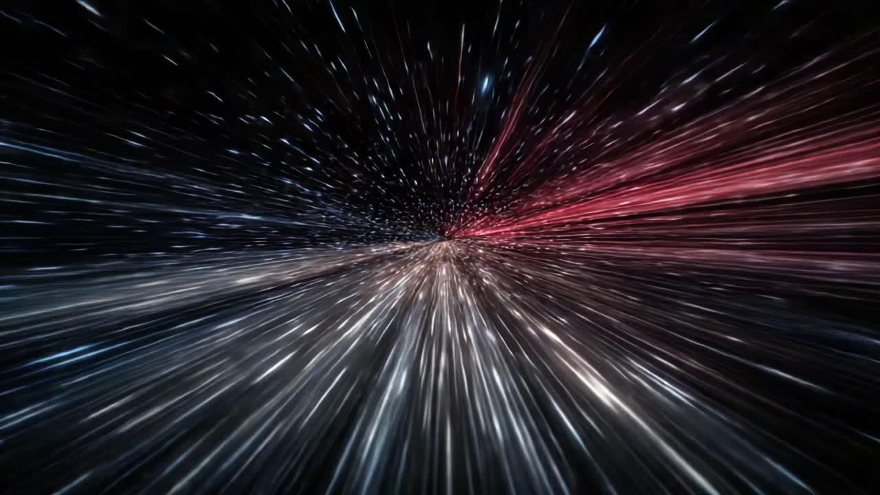 Un vibrante viaggio cosmico attraverso le profondità dello spazio: affascinanti scie luminose in un campo stellare dinamico con un nucleo splendente che irradia energia.