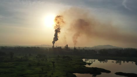 aerial view. industrial plants with pollution chimneys, air pollution from industrial plants