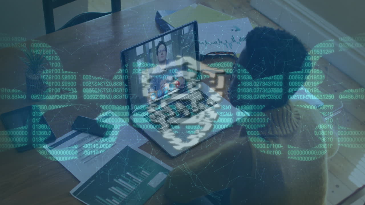 la ciberseguridad en los negocios destacada por la llamada de video segura de la mujer en la oficina.