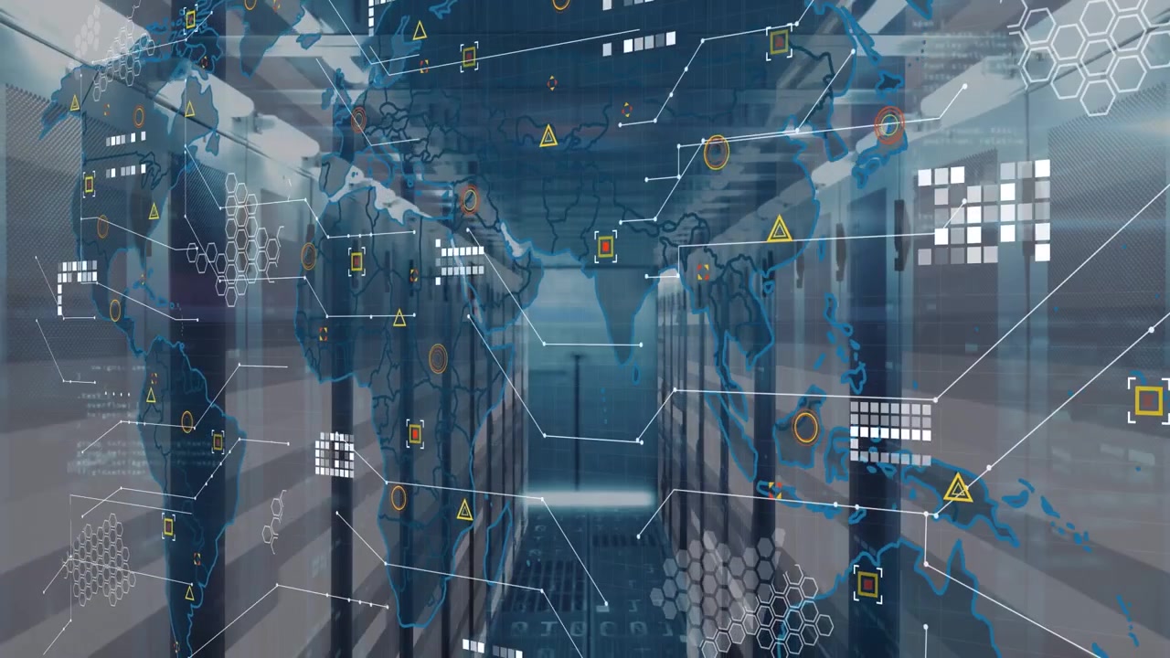 Animation of world map over server room