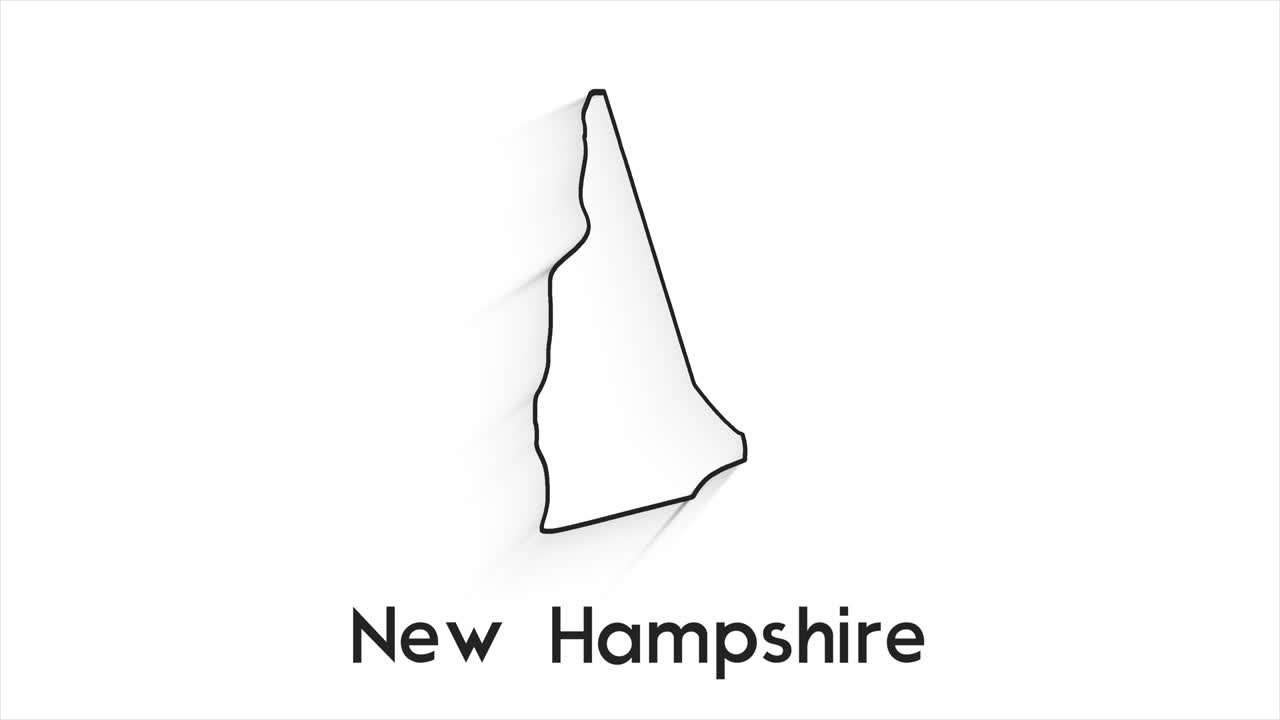 미국 뉴햄프셔 주 (new hampshire state of the united states of america) - 지도에 있는 애니메이션 라인 위치 마커, 비디오에서 화면 투명성 모드로 사용하기 쉽다.