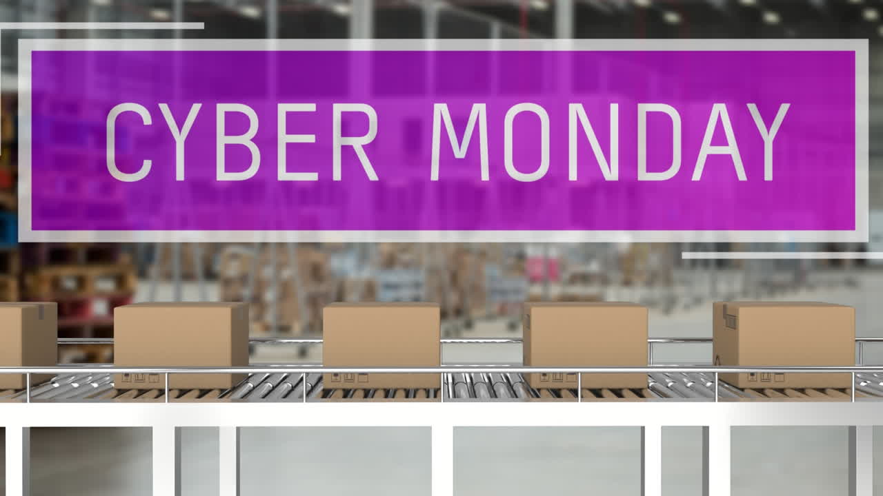 Cyber Monday con paquetes en cintas transportadoras