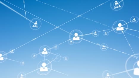 Animation-of-network-of-connections-with-people-icons-over-blue-sky