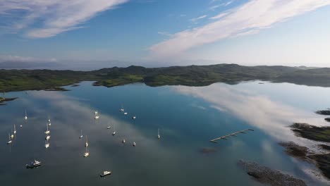 Cinematic-drone-angle-panning-around-Arisaig-bay-and-Marina