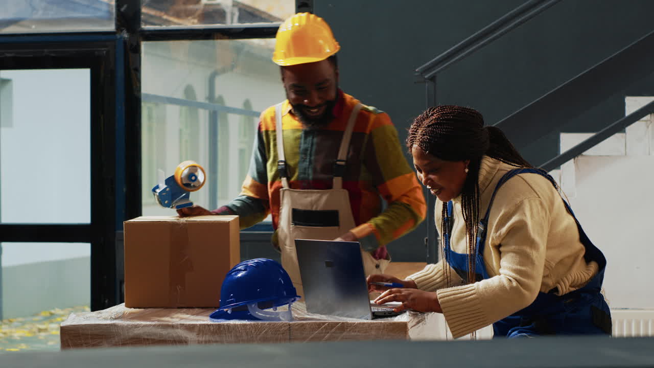 Warehouse workers preparing boxes for shipping