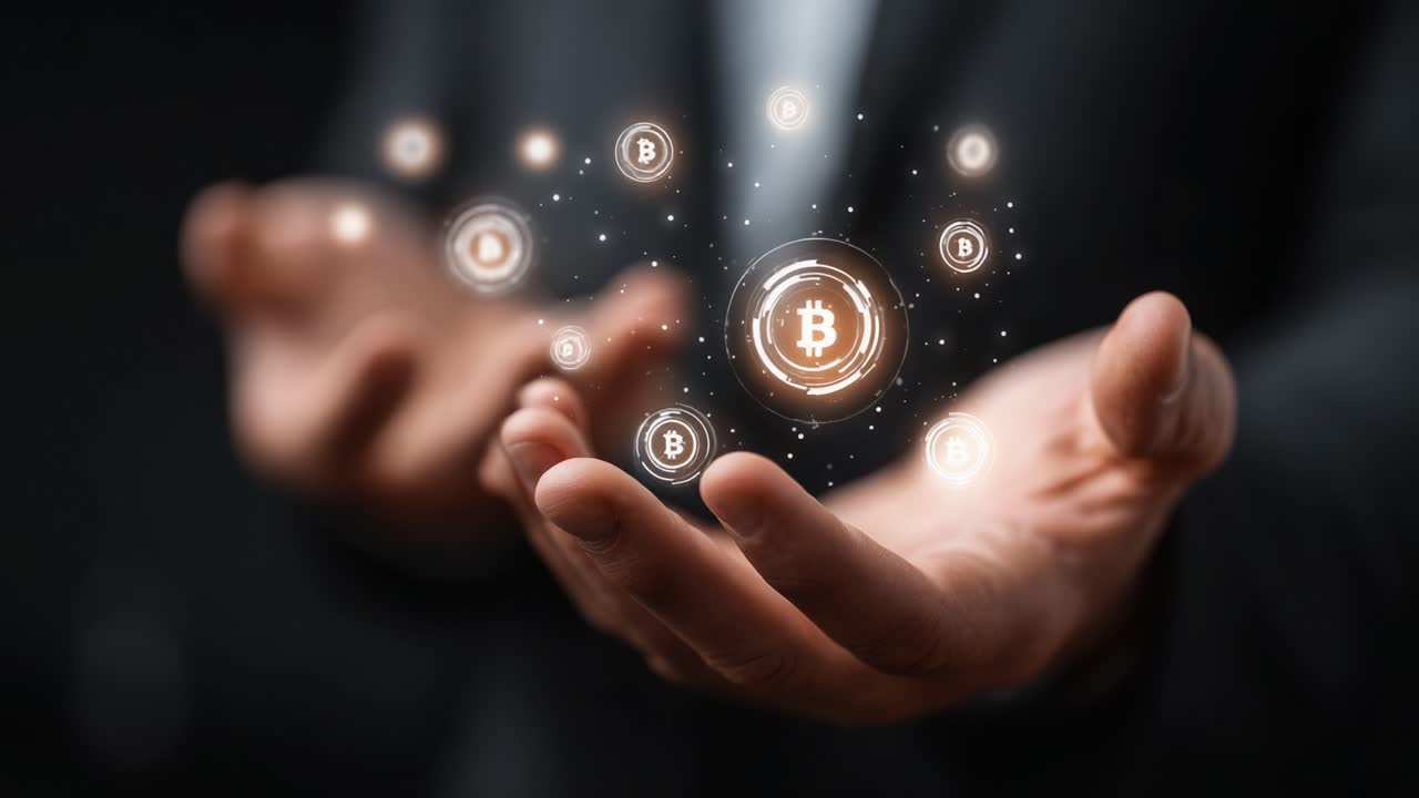 The Rise of Cryptocurrency: Visualizing Bitcoin with Hands Extended, Signifying Growth and Innovation in the Digital Currency Landscape