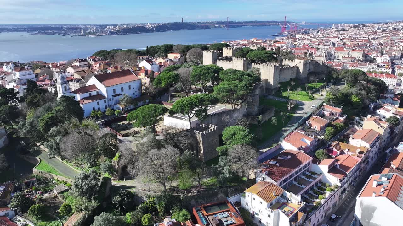 Sao Jorge Castle At Lisbon In Lisbon District Portugal. Medieval Castle Scenery. Ancient Cityscape. Sao Jorge Castle At Lisbon In Portugal. Historical City Landscape. Portugal Skyline