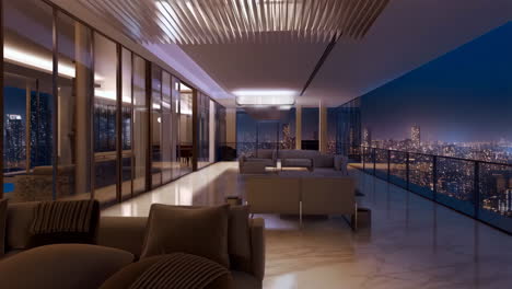 luxurious penthouse interior with night city view