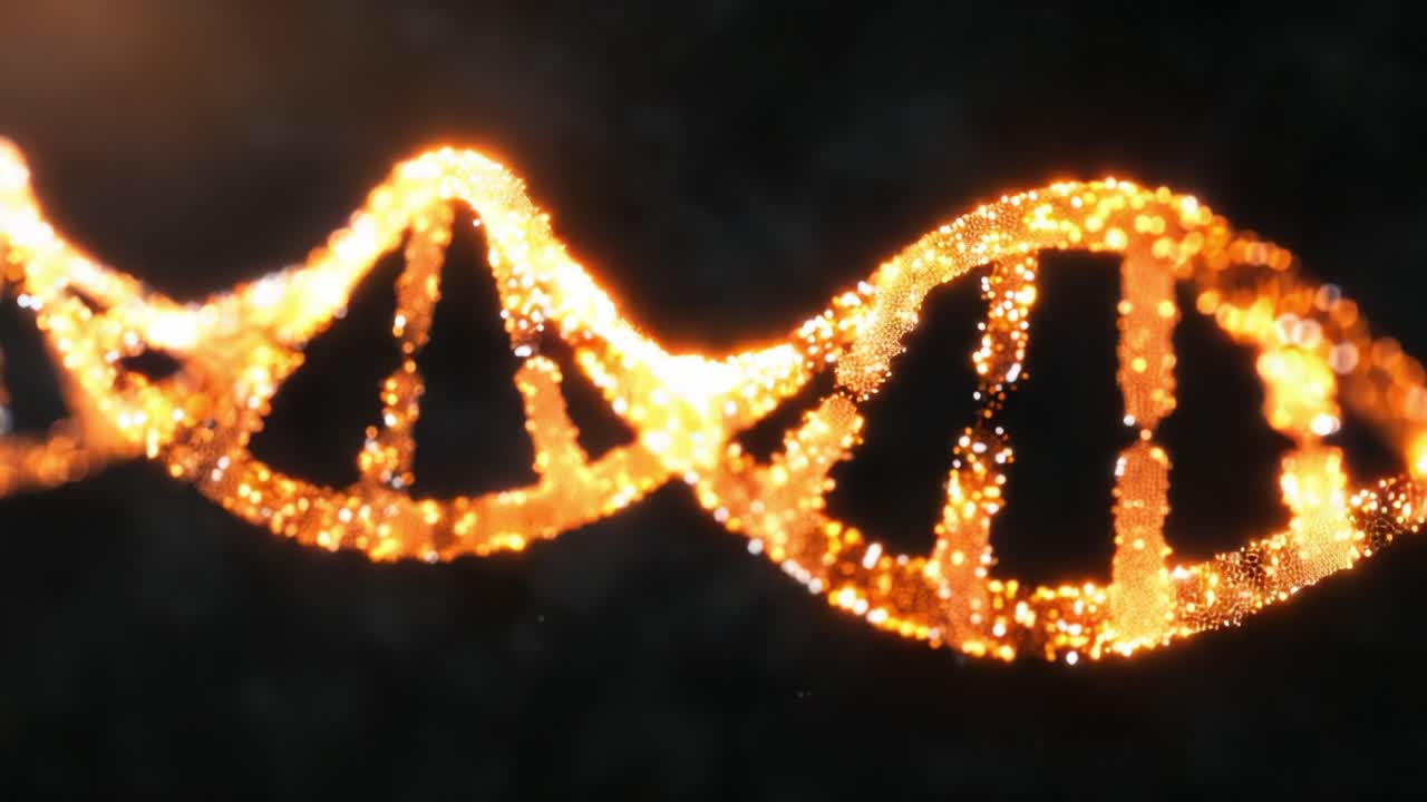 A Stunning Representation of DNA Structure Illuminated by Sparkling Particles in a Dark Background, Showcasing the Elegance of Genetic Code and Molecular Biology