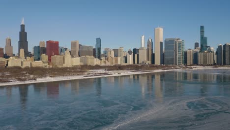 aerial view of chicago skyline in winter