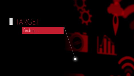 animación del texto de búsqueda del objetivo con iconos digitales flotando sobre un fondo negro