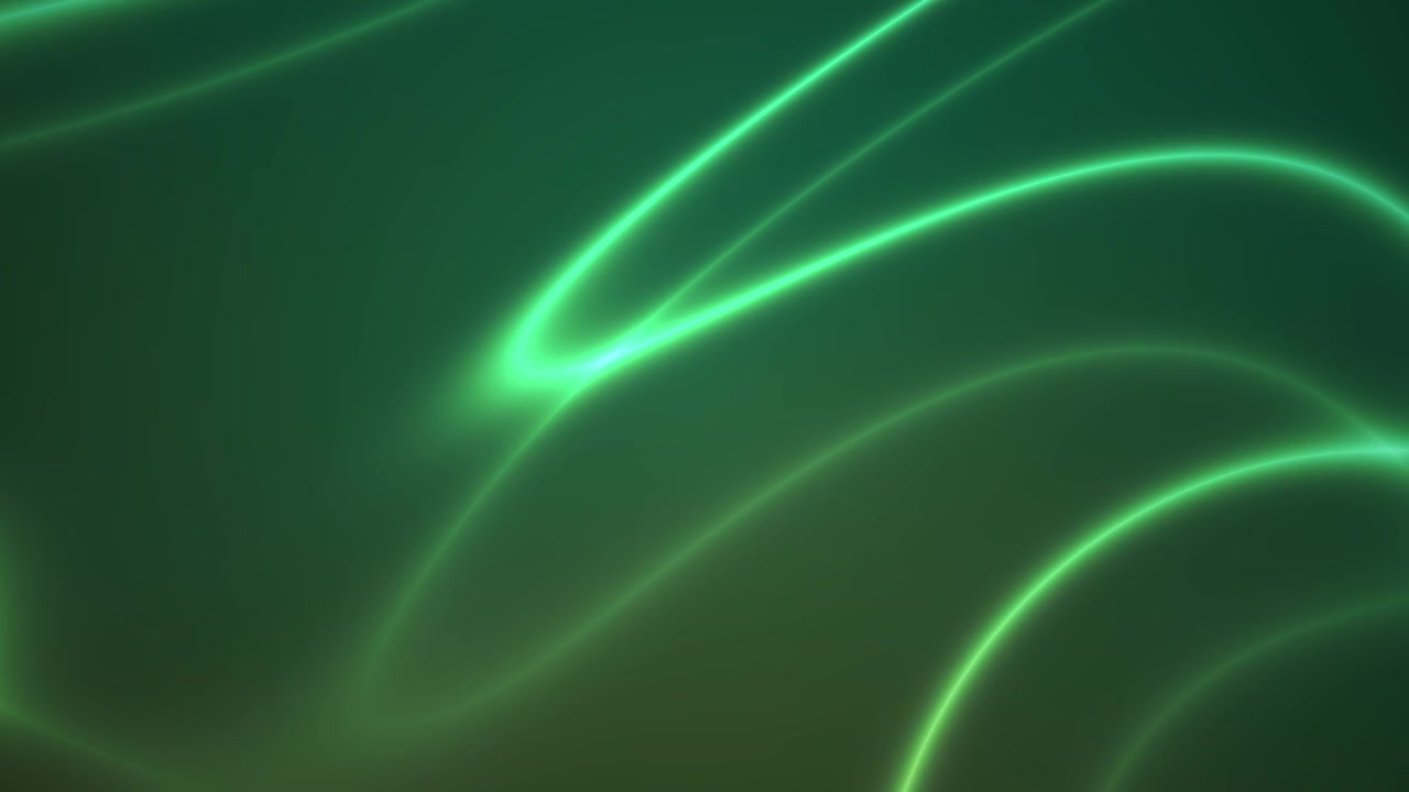 Abstract Green Neon Glowing Lines Moving on Dark Background