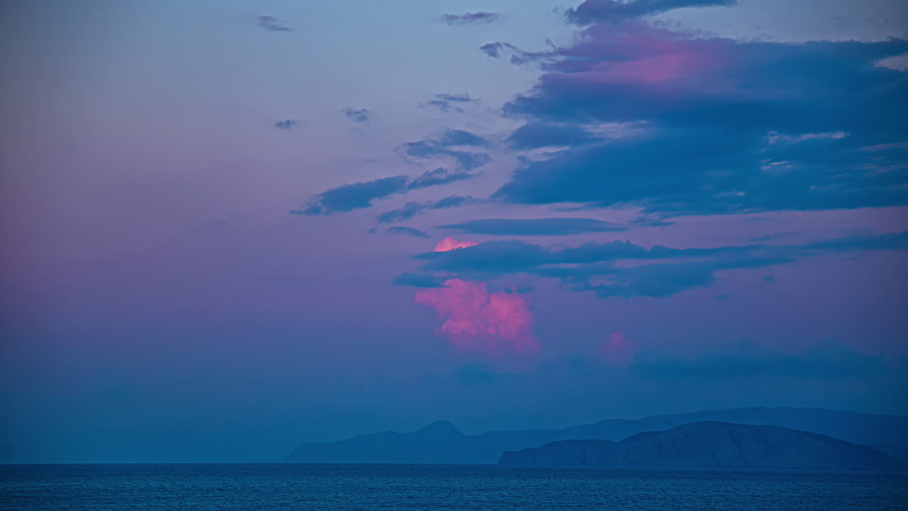 Sunset over the sea with pink clouds
