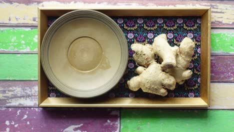 ginger tea in a wooden tray