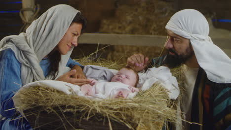 nativity scene: mary and joseph with baby jesus