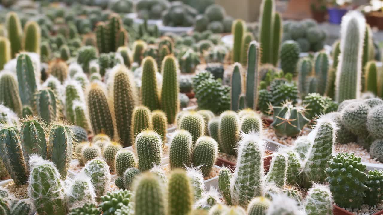 Vista di un'ampia varietà di piante fiorite della famiglia dei Cactus per la decorazione d'interni