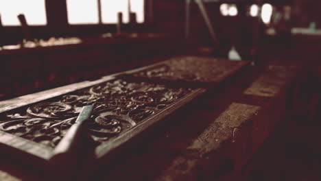 vintage wild west carpenter shop interior with antique tools