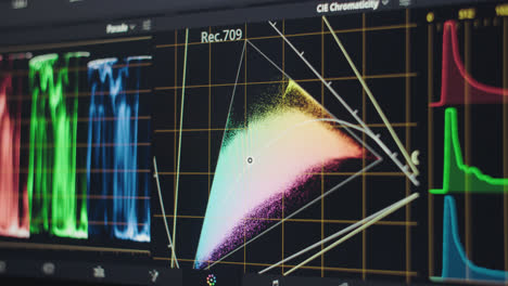 video editing color correction interface on computer monitor