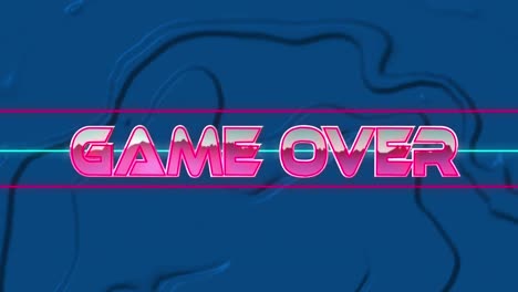animación de rosa, neón palabras juego sobre sobre azul, fondo líquido