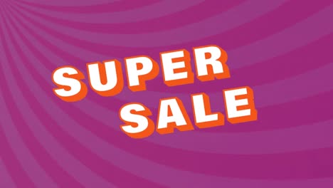 animation von super sale-text über sonnenstrahlmuster gegen lila hintergrund