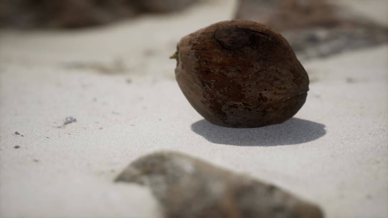 coco marrón en la arena de la playa