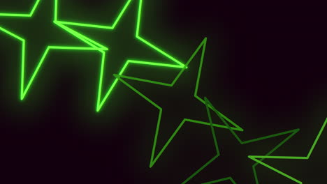 las estrellas verdes de neón brillantes iluminan un fondo oscuro en patrón diagonal