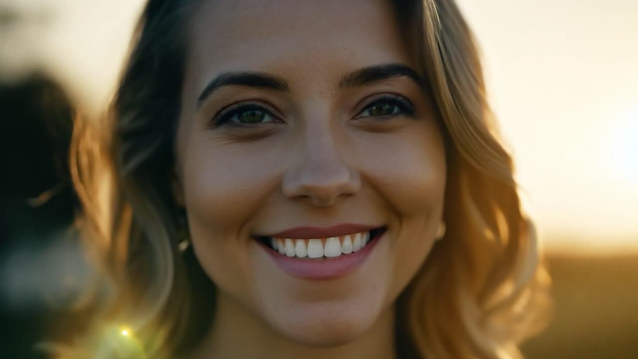 una mujer hermosa sonriendo a la luz del sol.