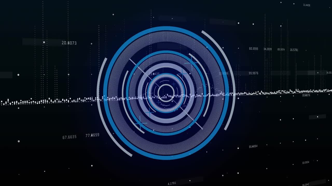 검은색 배경에 대한 데이터 처리에 대한 네온 둥근 스캐너의 애니메이션