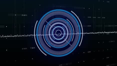 Animation-of-neon-round-scanner-over-data-processing-against-black-background