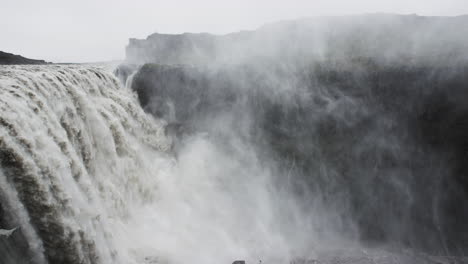 slow-motion cinematic footage with slow dolly out of the incredible dettifoss falls in iceland