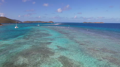 Flying-Above-Coral-Reefs-and-Caribbean-Sea,-Aerial-View-of-British-Virgin-Island-Coastline