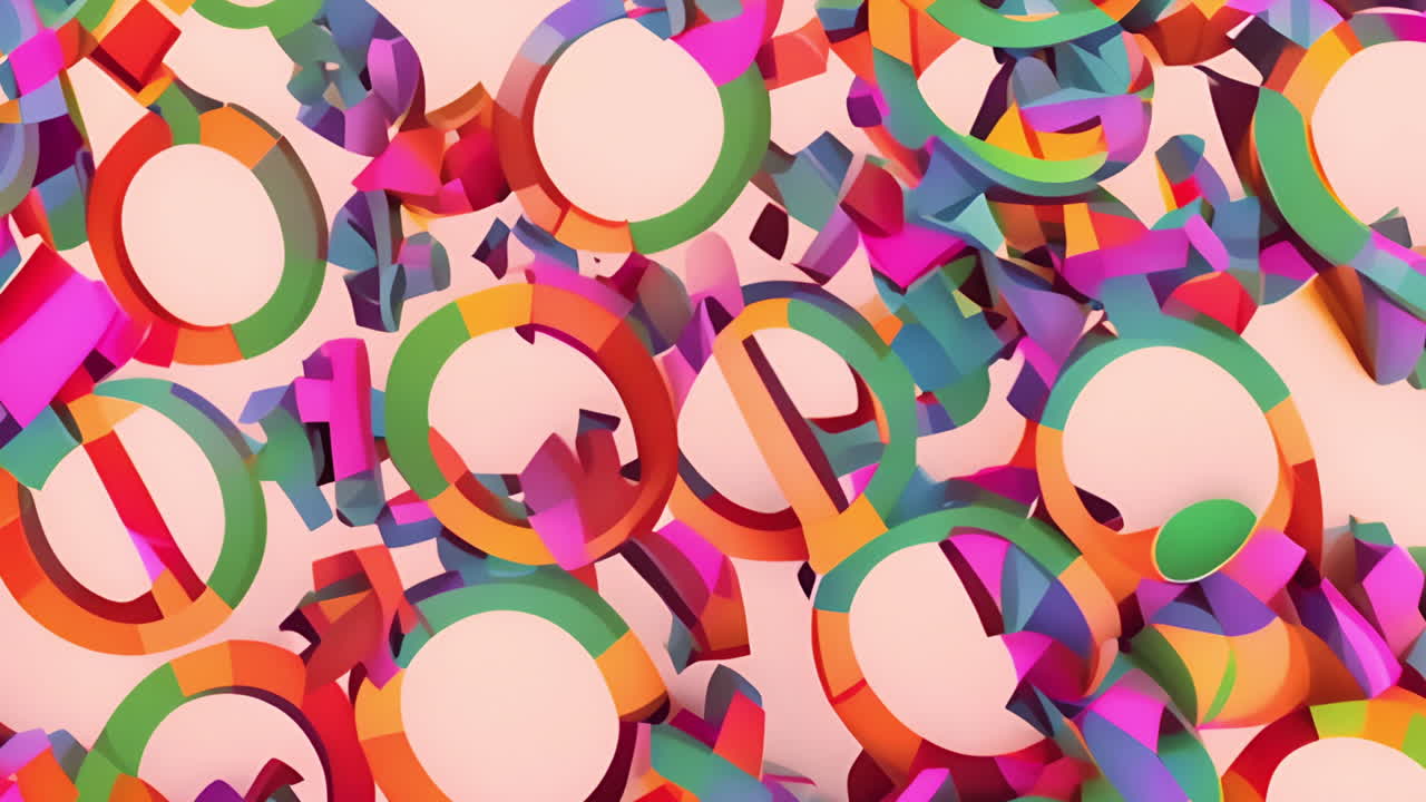 Colorful geometric shapes and patterns animation over light background